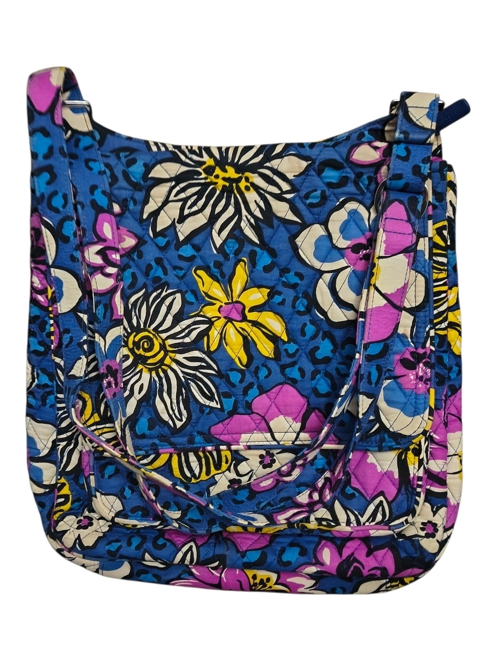 ​Vera Bradley Quilted Crossbody Bag Blue Floral Leopard Print Shoulder Purse